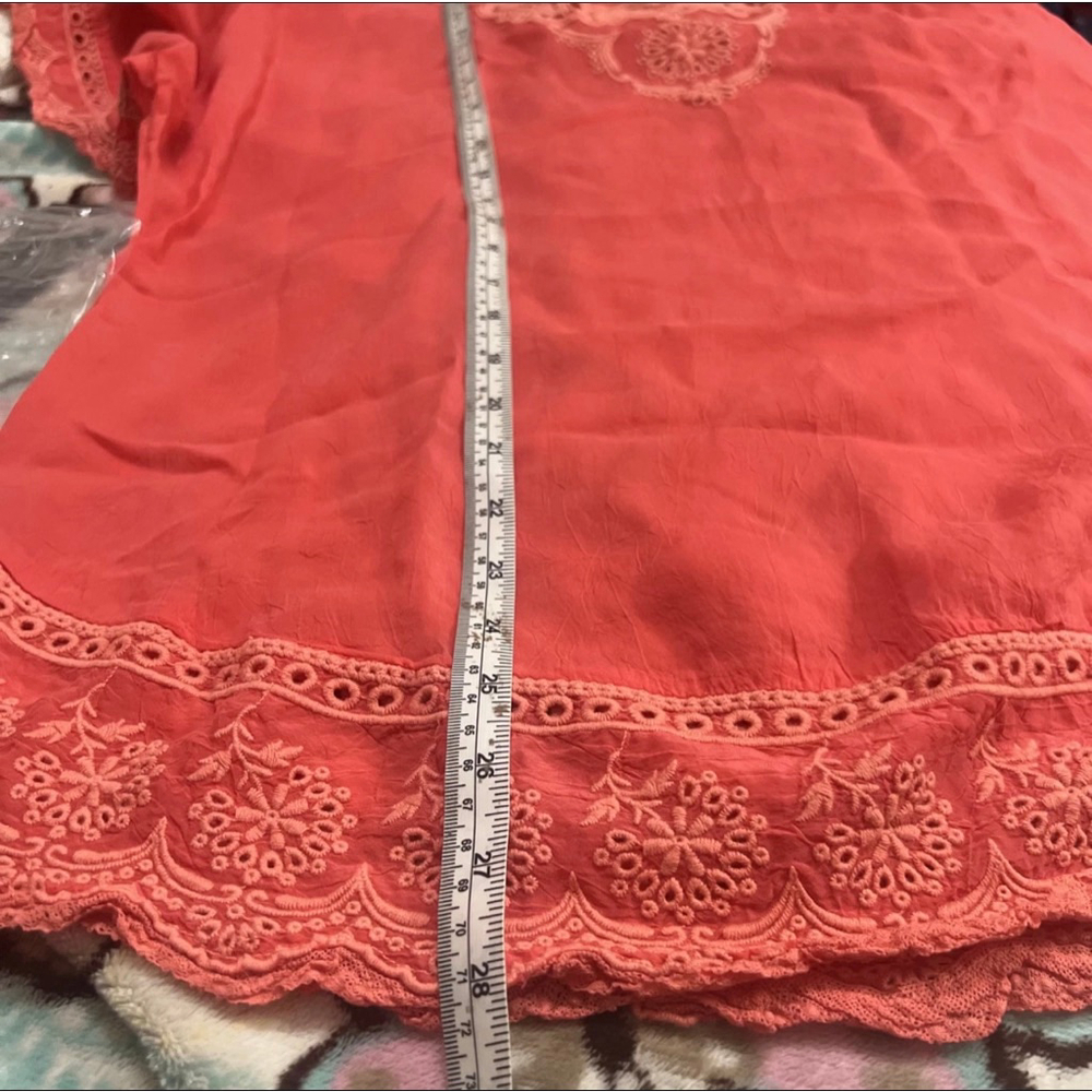 Johnny Was Women’s Embroidered Floral Blouse Coral Short Sleeves M Semi-Sheer - Picture 9 of 12